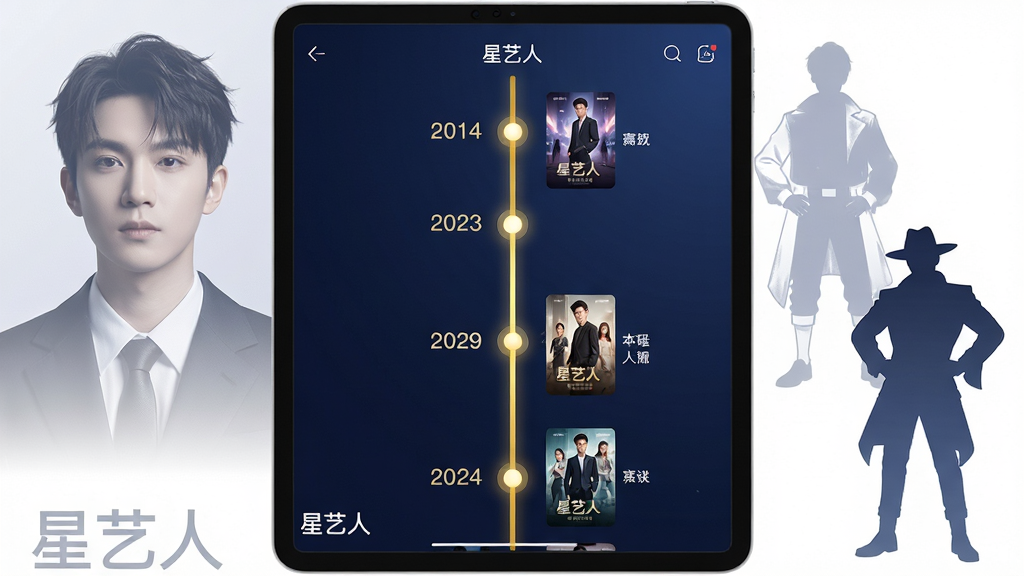���壺ƽ�����չʾ�������ˡ�APP��������Ʒʱ����ҳ�棬��Ļ����ʾһ������ʱ���ߣ����Ϸֲ��Ų�ͬ��ݵ���Ʒ�ڵ㡣���֣�ƽ����Ծ��аڷţ���Ļ�����а�͸��������ͷ��ͽ�ɫ��Ӱ��Ϊװ�Ρ��Ű棺ʱ�������Ļ�����������ײ���ÿ���ڵ��������ݣ��Ҳ�����Ʒ���������ơ�����������񣬱���Ϊ����ɫ��ʱ����Ϊ����ɫ��ϸ�ڣ���Ʒ�����������ڵ㴦�з���Բ�㣬��Ļ���½��С������ˡ�ˮӡ�����ʣ����廭�ʣ���Ӱ�Ա�ǿ�ң��ɾ����޶���Ԫ�ء�