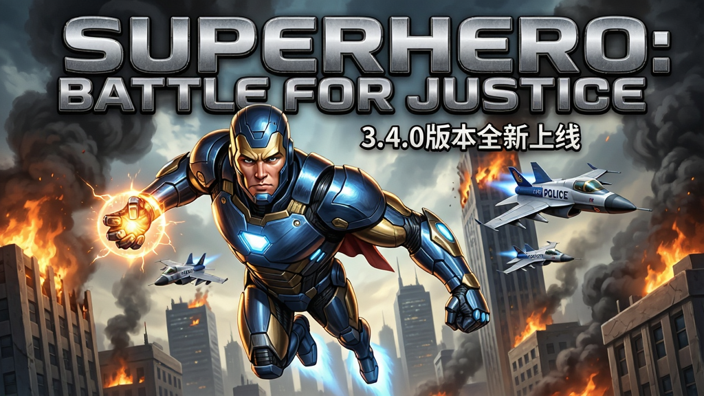 һ���������е���Ϸ���������������ǡ�Superhero: Battle for Justice���еĺ���Ӣ�۽�ɫ�������߿Ƽ�ս�ף�����������������δ�������Ͽգ�������ȼ�յ�Ħ���¥�ͷ��еľ��÷ɻ���������õ�Ӱ����ͼ��Ӣ��λ������ƫ�����������ŷ��������������ᶨע��ǰ�����Ű��ϣ���ϷLogo��Superhero: Battle for Justice���Խ����ʸеĴ������ڻ����Ϸ����·��ǡ�3.4.0�汾ȫ�����ߡ��ı��������Ϊдʵ��ʽ�����磬ϸ�ڷḻ����Ӱ�Ա�ǿ�ң����ʸ��壬�ɾ��޶���Ԫ�ء�