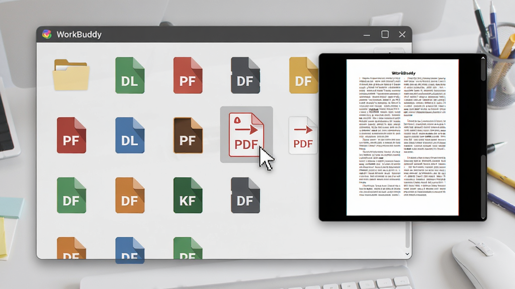 WorkBuddy�������ļ��������棬չʾ���ָ�ʽͼ���������У����ָ����ͣ��PDF�ļ��ϣ��Ҳ൯��Ԥ��������ʾԭ��ʽ���ݣ�����Ϊ����ɫ����̨�����������죬ϸ�ڷḻ