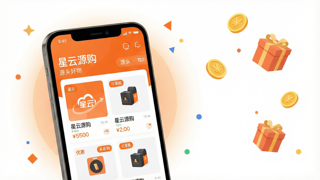 ���壺һ��������Ļ�������ֻ�����Ļ����ʾ������Դ����APP��ҳ��ҳ������������չʾ������Ʒ��Ƭ���Żݱ�ǩ�����֣��ֻ�λ�ڻ�������ƫ���Ҳ����ײ�Ư���Ž�ҡ���еȹ���Ԫ�ء��Ű棺�ֻ���Ļ���ݿɱ���Ϊ��Ʒ�б���۸��ǩ�����幹ͼ�ȶ�������ִ���ƽ�廭�磬ɫ��������죬��ɫ��Ϊ�������봿���ס�ϸ�ڣ���Ļ���С�����Դ���������롰Դͷ���С�֣���������͵Ĺ��κ�΢С�ļ���װ�Ρ����ʣ�������Ⱦ���ɾ����޶���Ԫ�ء�