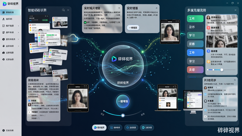 主体:碎碎视界软件主界面,展示融合了信息卡片与动态数据流的半透明悬浮窗。布局:界面中央为圆形视觉增强区域,周围环绕着整齐排列的模块化信息卡片,左侧为导航栏,底部为快捷操作按钮。排版:卡片之间留有舒适间距,整体呈网格状排列,视觉重心突出。风格:现代扁平化设计,带有轻微玻璃拟态质感,主色调为深蓝与青色渐变,搭配白色文字。细节:每张卡片边缘有微光效果,中央区域有流动的光线粒子,界面右下角显示“碎碎视界”水印字样。画质:8K超高清,光线柔和,干净无多余元素。】
<h3>核心特色</h3>
<h4>智能碎片聚合:</h4>
<p>碎碎视界独创的碎片聚合引擎,能够自动从截屏、剪贴板、相册甚至聊天记录中提取关键信息,并按主题、时间或项目自动归类。你无需手动整理,所有零散内容都会在应用内形成条理清晰的知识网络,方便随时检索与回溯。该功能尤其适合需要处理大量信息流的用户,让信息管理变得前所未有的轻松。</p>
[[IMG:主体:碎碎视界智能碎片聚合功能演示画面,左侧为杂乱的截图与文字碎片,右侧为整理后的彩色标签分类卡片。布局:左右分屏对比,中间有动态的粒子流连接线。排版:碎片以瀑布流形式排列,分类卡片采用圆角矩形设计。风格:科技感十足,深色背景搭配荧光绿与蓝色高光。细节:每张分类卡片上标有“工作”、“学习”、“灵感”等标签,粒子流上有微弱的光点流动,画面中央有“碎碎视界”的logo水印。画质:高清细腻,光影层次丰富,背景干净。】
<h4>实时视界增强:</h4>
<p>借助先进的图像增强算法,碎碎视界可以对模糊图片、低分辨率视频进行实时修复与画质提升。无论是老照片翻新还是视频细节增强,只需一键操作,即可获得接近原生的清晰度。同时,应用内置多种视觉滤镜与色彩调节工具,让你随心调整视界风格,满足不同场景下的审美需求。</p>
[[IMG:主体:碎碎视界实时视界增强功能界面,左侧为模糊的旧照片,右侧为经过AI修复后的高清版本。布局:左右对比展示,中间有“一键增强”的圆形按钮,底部为参数调节滑杆。排版:界面简洁,大按钮居中,参数滑杆呈弧形排列。风格:明亮通透的浅色背景,搭配蓝色系科技元素。细节:右侧高清图片细节丰富,如人物的发丝、建筑纹理清晰可见,按钮上有微光闪烁,底部有“碎碎视界”字样。画质:超清渲染,色彩自然,无多余杂物。】
<h4>多端无缝流转:</h4>
<p>碎碎视界支持手机、平板与电脑多端同步,所有数据通过云端实时同步,让你在不同设备间切换时无需重新整理。在手机上收集的碎片信息,可以即时在电脑端继续编辑与输出,大幅提升工作连续性。此外,应用还支持跨设备互传文件,方便你在设备间快速分享内容。</p>
[[IMG:主体:碎碎视界多端同步示意图,展示手机、平板、电脑三台设备围绕云端数据同步的环形结构。布局:三台设备呈三角形排列,中心为云朵图标,设备之间有发光的连接线。排版:设备图标采用拟物化设计,云端以半透明立体效果呈现。风格:商务科技风,背景为深蓝色渐变,设备边框有金色描边。细节:每台设备屏幕上显示“碎碎视界”主界面的缩小版,连接线有动态数据流效果,整体氛围专业且高端。画质:高分辨率,光影质感强,画面干净。】
<h3>用法|亮点|操作说明|系统说明</h3>
<table border=