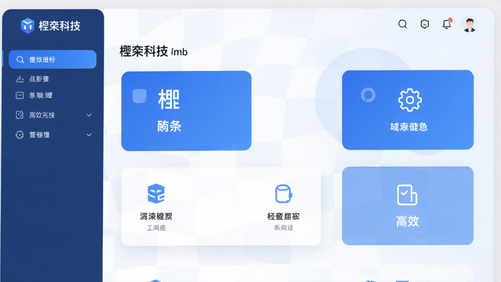 楹栾科技主界面,展示其简洁明快的功能布局,现代扁平化设计风格,以蓝色为主色调,图标精致,背景干净,整体给人专业、高效、清爽的视觉感受,画质清晰,无多余元素