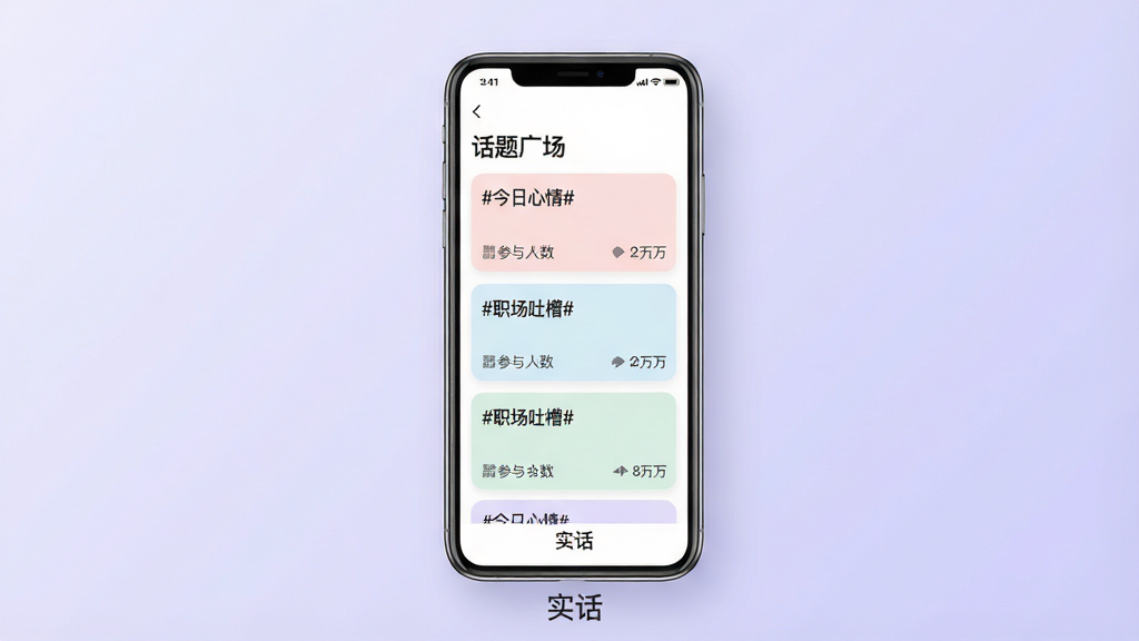 ���壺�ֻ���Ļ��ʾ��ʵ����APP�Ļ���㳡���棬�ж�����⿨Ƭ�����֣��ֻ����У�����Ϊ����ɫ���䡣�Ű棺���涥���С�����㳡�����⣬�·��ǻ����б���ÿ�������б���Ͳ�������������ִ���Լ�磬ɫ����͡�ϸ�ڣ����⿨Ƭ���С�#��������#������#ְ���²�#�����������ֻ��·��С�ʵ�������������ʣ����壬�ɾ����޶���Ԫ�ء�