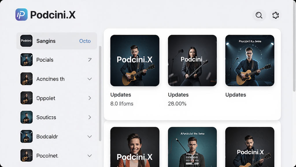 չʾPodcini.X���Ĺ������棬���Ϊ���ͷ����б����Ҳ���ʾ��Ŀ����ͼ�����״̬���������ǳɫ��������Ƭʽ���֣������С�Podcini.X��Logo�����ɾ���ˬ��ע����Ϣ�㼶��ϸ�ڷḻ�����ʸ���