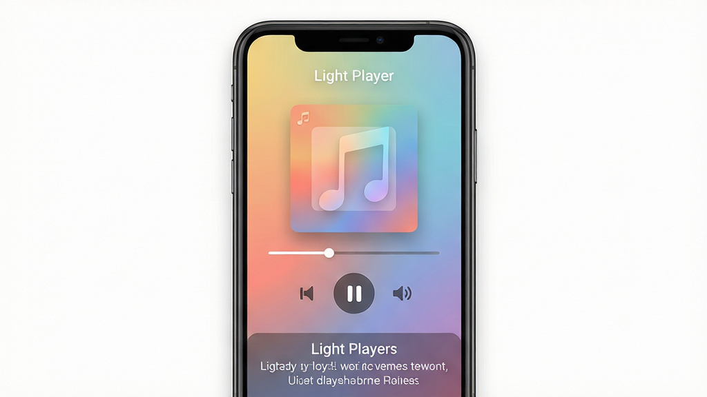 ���壺һ�������ֻ���Ļ��ʾLight Player���ֲ��������棬�������Լ�ִ�������Ϊ����ɫ���м���ʾר�������벥�ſ��ư�ť�����֣��ֻ����У���Ļ���������ɼ����������ף��Ű棺����Ԫ�ض������룬��ʹ�����ʾ���·�����񣺱�ƽ����ƣ�ɫ����ͣ���Ӱ��Ȼ��ϸ�ڣ����Ű�ť��������������ͼ�������ɱ棬��Ļ������ʾ��Light Player�����������ʣ�������Ⱦ���ɾ����޶���Ԫ��