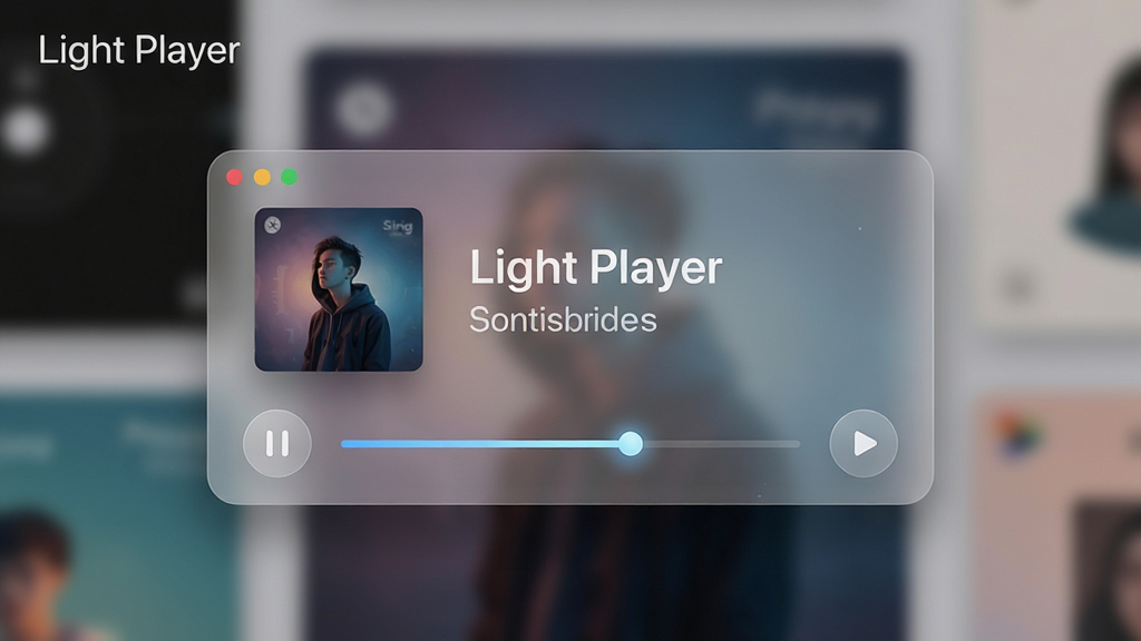 ���壺Light Player���Ž�����д������Ϊģ����ר������ͼ������������͸��������壻���֣������У����Ϊ��������ͼ���Ҳ�Ϊ����������������ײ�Ϊ���������Ű棺��Ϣ�㼶�������������������ë�����ʸУ���͹�Ӱ���ִ��У�ϸ�ڣ����ư�ťΪԲ��ͼ�꣬���Ž��������и�����㣬�������Ͻ���ʾ��Light Player����ʶ�����ʣ�ϸ����Ⱦ���ɾ����޶���Ԫ��