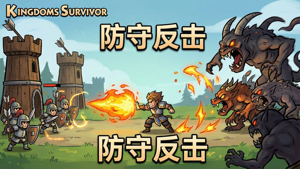 һ�š�Kingdoms Survivor��ʵʱս�����棬�����й������Ļ�Ҳ�ӿ�룬����м�����ʿ���ڵֿ���Ӣ�������ͷŻ��漼�ܣ�ս����Ч�������ֻ濨ͨ��񣬶���ʮ�㣬���ʸ��壬�ɾ��޶���Ԫ�أ�ͼƬ�д��С����ط���������