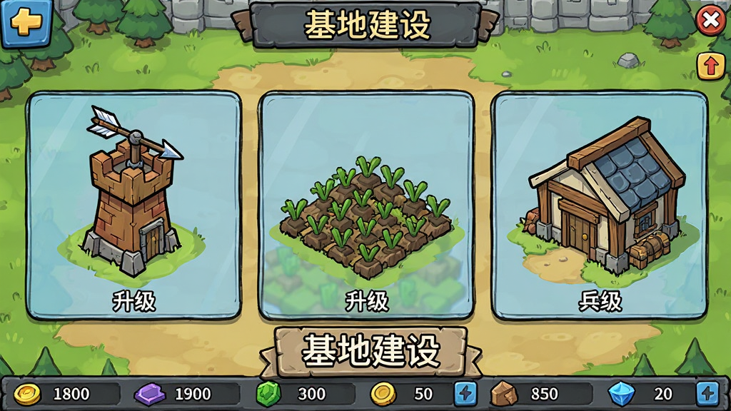 һ�š�Kingdoms Survivor����Ϸ�ڻ��ؽ�������ͼ����������ʾ�����������ѡ�����������ũ��ͱ�Ӫ���ײ�����Դ������ʾ��UI�����������ֻ濨ͨ���ɫ��������ϸ�ڷḻ�����ʸ��壬�ɾ��޶���Ԫ�أ�ͼƬ�д��С����ؽ��衱���ֱ�ʶ