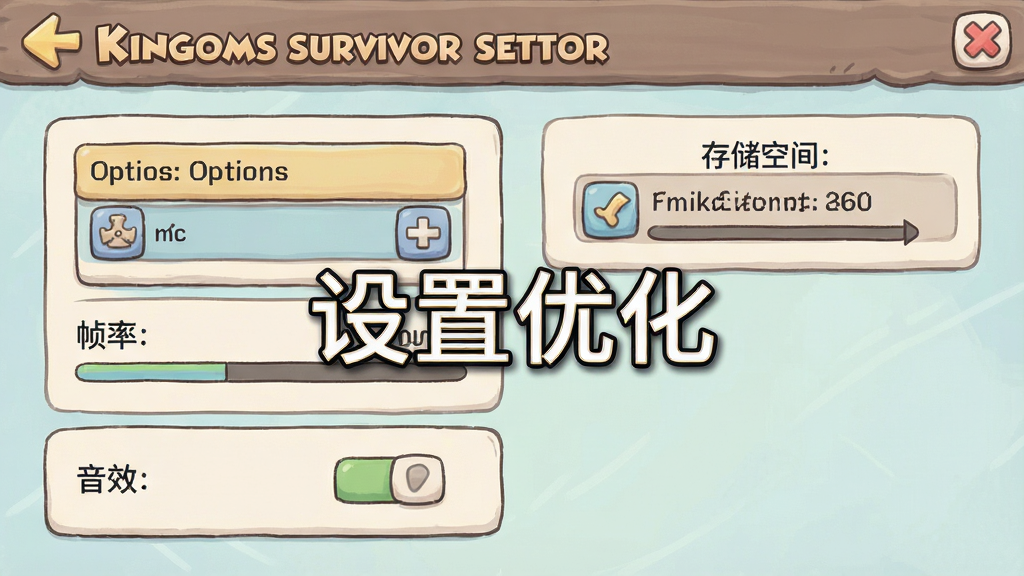 һ�š�Kingdoms Survivor����Ϸ���ý����ͼ����������ʾ����ѡ�֡�ʵ��ڡ���Ч���أ��Լ��洢�ռ���ʾ��UI��࣬�ֻ濨ͨ���ɫ����ͣ����ʸ��壬�ɾ��޶���Ԫ�أ�ͼƬ�д��С������Ż�������