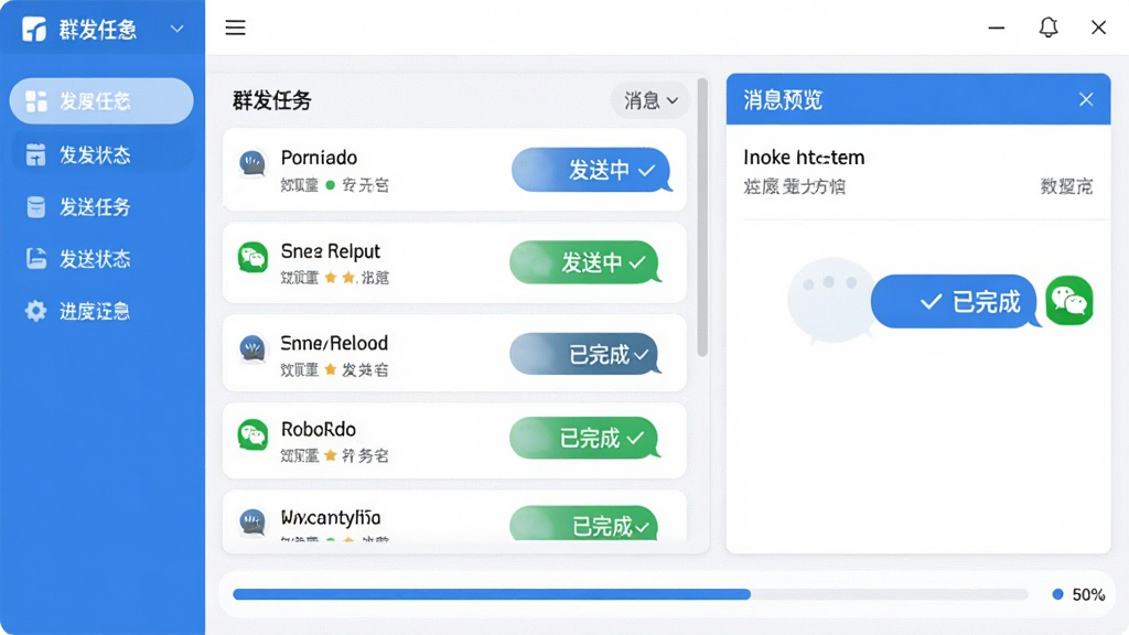 ���壺Ⱥ���������������棬չʾ���Ⱥ�������б��뷢��״̬ͼ�ꣻ���֣���๦�ܵ��������Ҳ���ϢԤ�����ڣ��ײ����������Ű棺�����ķ����ṹ����ťԲ�󣻷���ִ���ƽ������ɫ����ɫ���ɫ��ϸ�ڣ�����״̬��ʾ�������С�������ɡ�����Ϣ���ݴ�΢��ͼ�ꣻ���ʣ�������Ⱦ���ɾ��޶���Ԫ��