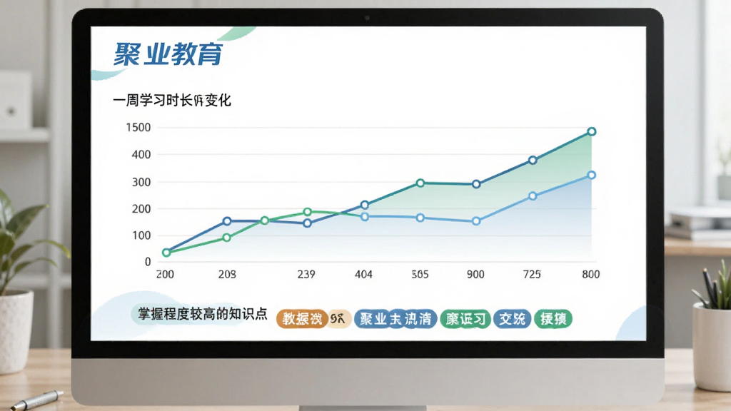��ҵ����ѧϰ����ҳ�棬������ͼչʾһ��ѧϰʱ���仯���·��г����ճ̶Ƚϸߵ�֪ʶ���ǩ��������ɫ���£�ͼ��������ͻ������ҵ������Ʒ�����ƣ����ʸɾ����޶���Ԫ��