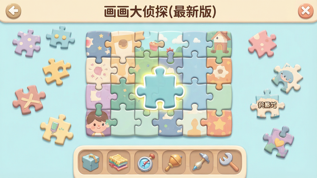 ���壺����������̽(���°�)����Ϸ��һ��ƴͼ������棬ɢ���ƴͼ�����ʾ���֡����֣�ƴͼ����λ�����룬�·��е��������Ű棺ƴͼ���С��һ����ԵԲ�󡣷������ƴͼ���ɫ����͡�ϸ�ڣ�ƴͼ������ͼ����Ƭ��һ��ƴͼ�������ʾ���϶������ʣ����壬�ɾ����޶���Ԫ�ء�