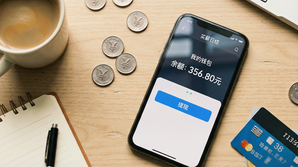 ���壺һ���ֻ����ڰ칫���ϣ���Ļ��ʾ��ʵн�սᡱ�ġ��ҵ�Ǯ����ҳ�棬���������Ŀ����Χɢ���ż�öӲ�Һ�һ�����п������֣������ӽǣ�����Ϊǳľɫ���ֻ�λ������ƫ�ң����ڷ�һ�����ȺͱʼǱ����Ű棺�ֻ���Ļ����ʾ����356.80Ԫ���Լ������֡���ť����������������Ȼ���������Դ�ůɫ����ϸ�ڣ���Ļ������΢����������������Ӳ�����С������š����ʣ����壬�ɾ����޶���Ԫ�ء�