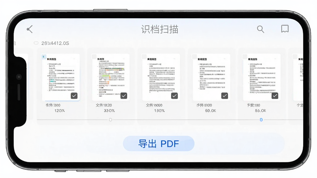 չʾʶ��ɨ������ɨ����PDF�������ܵĽ��棬����Ϊ�ֻ���Ļ����Ļ����ʾ�����ĵ�����ͼ����������ʱ�����ϣ��ײ��С�����PDF����ť�������������Ű����������࣬ϸ�ڰ�������ͼ��ѡ״̬���ļ���С��ע�����ʸɾ����޶���Ԫ�أ����ֱ�ע��ʶ��ɨ�衱��