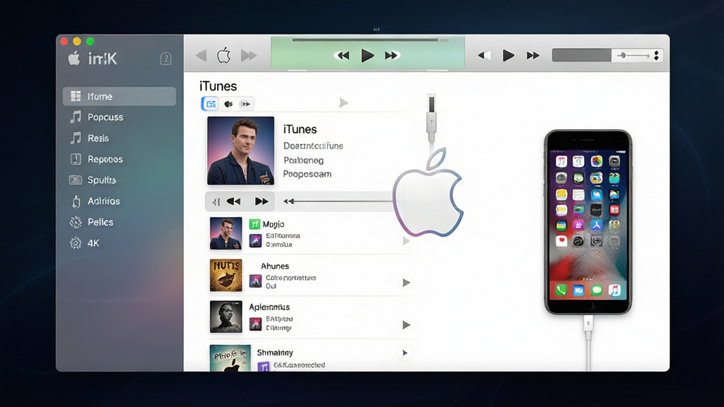 ���壺iTunes �����ڵ�����Ļ�ϵĽ���չʾ������Ϊ��ɫ���䣬������ʾ���ֲ����б���ƻ���豸����״̬�����֣����Ϊ���ܵ��������Ҳ�Ϊ����չʾ�����Ϸ��в��ſ��������Ű棺������࣬�߷ֱ��ʣ���񣺿Ƽ������ִ��н�ϣ��ɾ�������ϸ�ڣ���Ļ����ʾ��iTunes��������ר�����棬������һ�� iPhone �ֻ������ʣ�4K ���壬�ɾ����޶���Ԫ�ء�