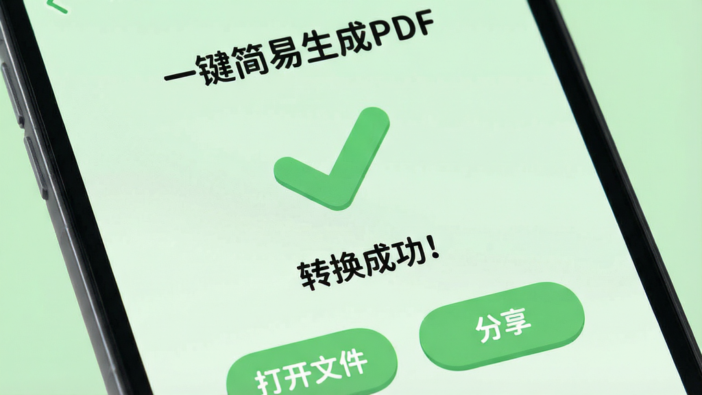 һ���ֻ������������д����Ļ����ʾ��һ����������PDF����ת���ɹ�ҳ�棬����Ϊ��͵ĵ���ɫ��������һ��������ɫ�Թ�ͼ�꣬�·����֡�ת���ɹ��������ײ��С����ļ����͡�������������ť�����������»��ã�UIԪ��Բ��ɰ��������������޶���Ԫ��