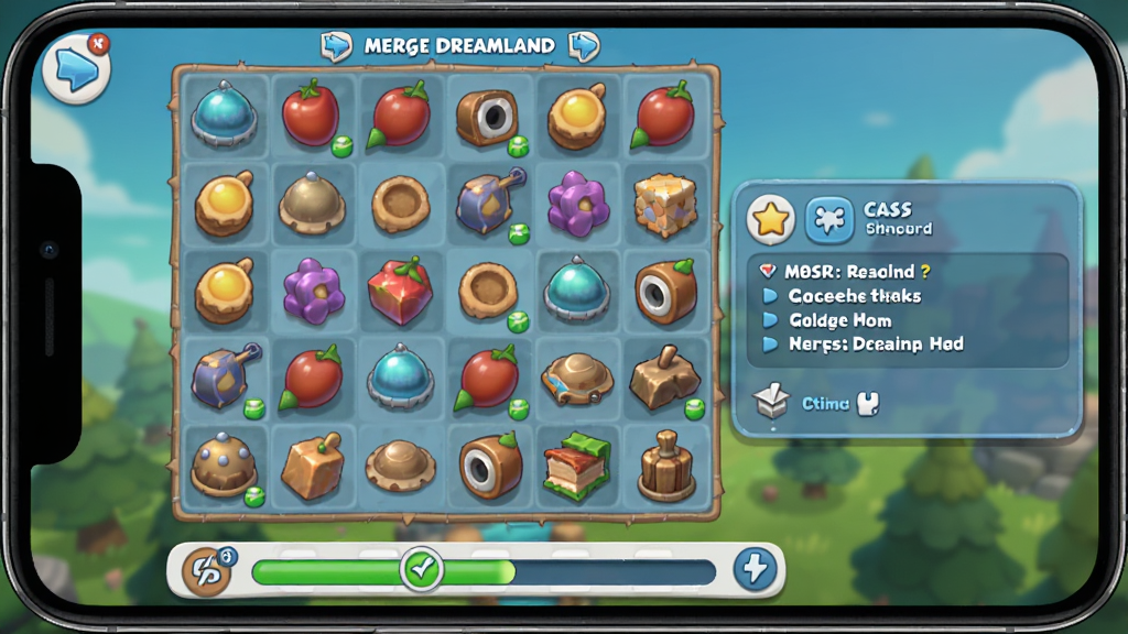 ͼƬ����Ϊ��Merge Dreamland����Ϸ����ʱ���ֻ���ͼ��������ʾһ��������Ʒ�ĺϳ����̺��·��Ľ��������Ű��ϣ������Ҳ���������������ʾ�����������Ϊдʵ����Ļ¼��Ч����ϸ���ϣ�����������ɫ�����ޣ�չʾ����Ϸ��ʵ������״̬�����ʸ߷ֱ��ʣ��ɾ����޶���Ԫ�ء�