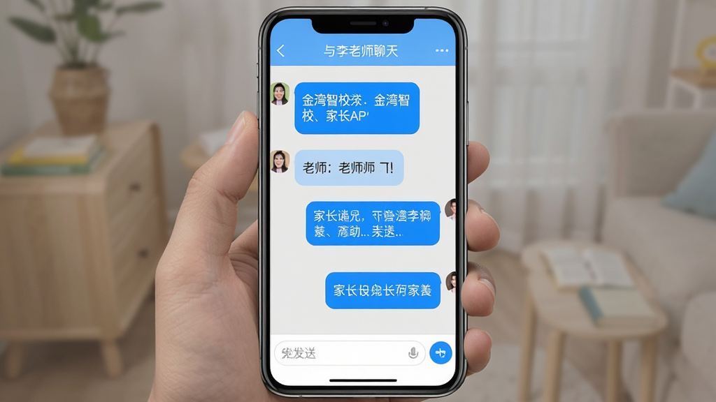 ���壺������У�ҳ�APP��������棬��ʾ�ҳ�����ʦ�ĶԻ������֣��ֻ���Ļ���У����������������С��Ű棺�Ի����������Ϊ��ʦ��Ϣ���Ҳ�Ϊ�ҳ���Ϣ������罻���������ɫ����Ϊ����ϸ�ڣ���Ļ������ʾ��������ʦ���족���ײ��������ͷ��Ͱ�ť�����ʣ��ɾ����޶���Ԫ�ء�