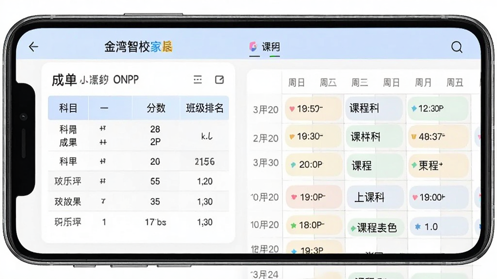 ���壺������У�ҳ�APP�ĳɼ���ѯ���棬��Ļ��ʾ�ɼ����Ϳγ̱������֣��ֻ���Ļ���У��ɼ����Ա�����ʽչʾ���γ̱�������ͼ���֡��Ű棺����������ɫ����ͣ�����Ϊ��ɫ����񣺽�����Ӧ�÷�񣬼��ʵ�á�ϸ�ڣ��ɼ���������Ŀ���������༶�������γ̱���ע�Ͽ�ʱ�����Ŀ���ơ����ʣ����壬�ɾ����޶���Ԫ�ء�