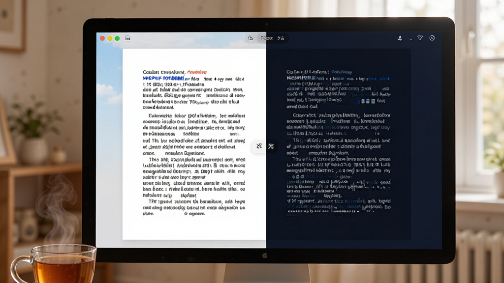 �׶�PDF�Ķ�������ģʽЧ��ͼ��������Ļ��ʾPDF�ĵ�ҳ�棬һ��Ϊ����ģʽһ��Ϊҹ��ģʽ���Ա���������������������Ҳ���ɫ��������Ļǰ����һ���Ȳ裬�����Χ��ܰ���ʣ�ͻ�����۹��ܣ����ʸɾ����޶���Ԫ��