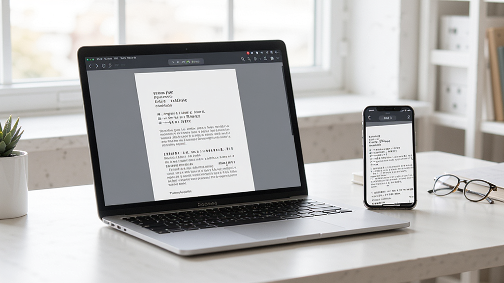 �׶�PDF�Ķ���ʹ�ó���ͼ��һ̨�ʼǱ����Է��������ϣ���Ļ��ʾPDF�ĵ����Ա߷����ֻ����ֻ���Ļͬ����ʾ�׶�PDF�Ķ������棬ǿ�����豸ʹ�ã������������࣬���ʸɾ����޶���Ԫ��