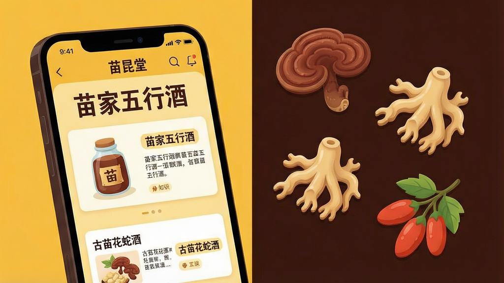 һ��չʾ������App����ҽ֪ʶ����ҳ��Ĳ廭���������Ϊ�ֻ����棬�Ҳ�Ư���Ŷ�����ҩ������֥�����ߡ���轵�����ͼ�꣬��������λ�ñ�ע��������оơ��롰���绨�߾ơ����������ֲ������ҷָ�ʽ�����Ϊ��ƽ�廭��ɫ����ů��������Ϊ����ϸ�ڰ���ҩ��������֪ʶ��Ƭ�����ʸɾ��������޶���Ԫ��