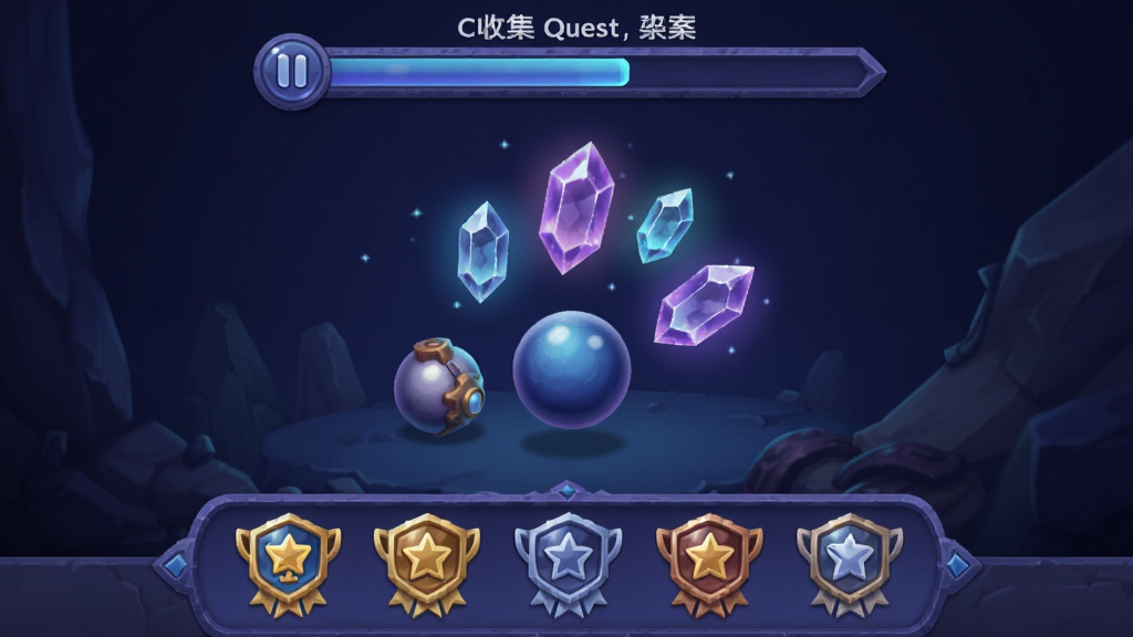 Gravity Quest�ռ����棬С���Ա�Ư�������ŷ���ˮ������Ļ�Ϸ���ʾ�ռ����������ײ��ǳɾͻ�������UI���ͳһ������ɫ����������Ⱦ���ɾ��޶���Ԫ��