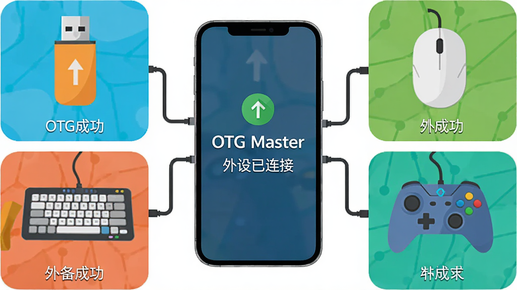 ���壺OTG Masterʶ����������ʾ��ͼ������U�̡���ꡢ���̡���Ϸ�ֱ������֣�����Χ���ֻ����У��ֻ���Ļ��ʾ���ӳɹ���ʾ���Ű棺ͼ��ʽչʾ��ÿ�������·������Ʊ�ǩ����񣺱�ƽ����ɫ��������ϸ�ڣ��ֻ���Ļ���С�OTG Master���͡����������ӡ����������ʣ��������ɾ����޶���Ԫ�ء�