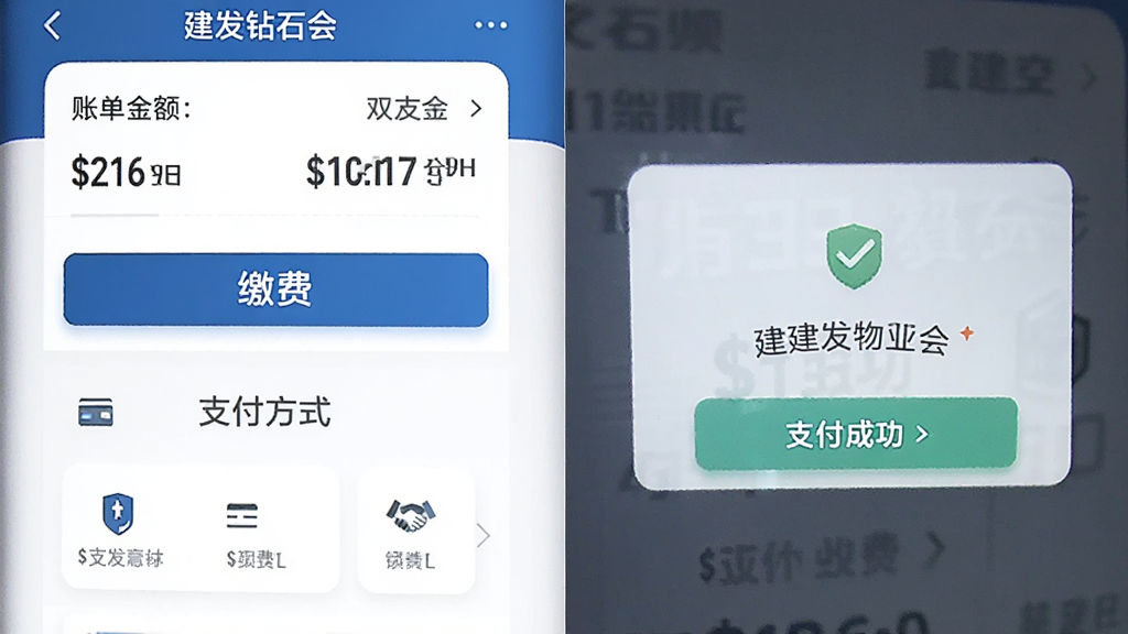 ���壺�ֻ�������ҵ�����̽��档���֣�ҳ����ϵ�����ʾ�˵����ɷѰ�ť��֧����ʽ���Ű棺��Ϣ�������������ͻ������񣺼������磬��ɫ������ϸ�ڣ���ʾ��������ʯ�ᡱ��ʶ��֧���ɹ���ʾ�����ʣ�����UI���ɾ����޶���Ԫ�ء�