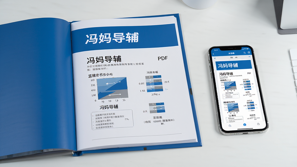 ����Ϊһ��̯���ġ����赼������Ƥ��PDF�ĵ���ӡ�壬�Ա߷���һ���ֻ����ֻ���Ļ��ʾ��PDF��APP�ڵ��Ķ����档����Ϊƽ���ӽǣ��ĵ����ֻ����ţ�����Ϊ���Ĺ���̨���Ű�ע�����ϵ�רҵ����ʵ����չʾ�����Ϊ���񼫼�磬ɫ�������׻�Ϊ����ϸ���ϣ�PDFҳ���ϵ����ֺ�ͼ��Ӧ������Ŀ���ֻ���������ʾ�����赼�������������ʸɾ����޶���Ԫ�ء�