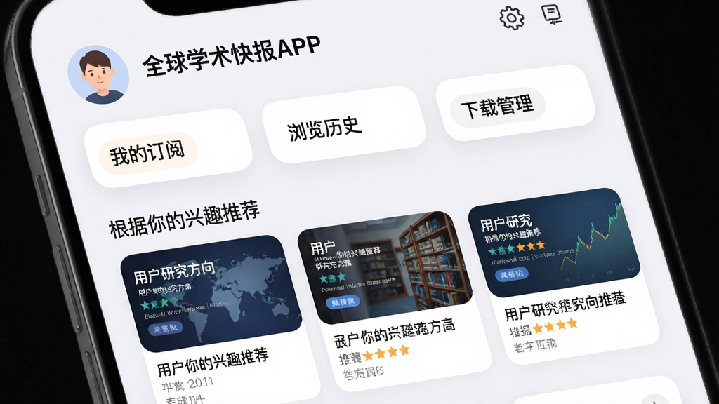 ���壺ȫ��ѧ���챨APP�ġ��ҵġ�ҳ�棬չʾ���Ի��Ƽ�ģ�顣���֣�����Ϊ�û�ͷ�������ã��·�Ϊ���ҵĶ��ġ����������ʷ���������ع������ȿ�Ƭ���Ű棺�б�ʽ���֣������׶���������Բ�ǣ�ǳɫ������ϸ�ڣ��Ƽ�����չʾ��ƪ���û��о�������ص����Ŀ�Ƭ����ע�����������Ȥ�Ƽ��������ʣ������ɾ����޶���Ԫ�ء�