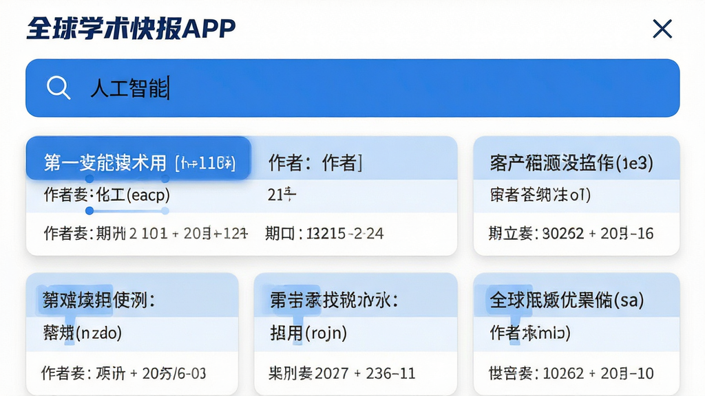 ���壺ȫ��ѧ���챨APP���������棬չʾ��������б������֣��Ϸ�Ϊ�������·�Ϊ���׿�Ƭ�����Ű棺��Ƭʽ��ƣ�ÿ�ſ�Ƭ��ʾ���ױ��⡢���ߡ��ڿ������ڡ���񣺼�Լ��������ɫ��ɫ����ϸ�ڣ������������롰�˹����ܡ��������ͻ����ʾ��һƪ���׵����ô��������ʣ��߷ֱ��ʣ��ɾ����޶���Ԫ�ء�