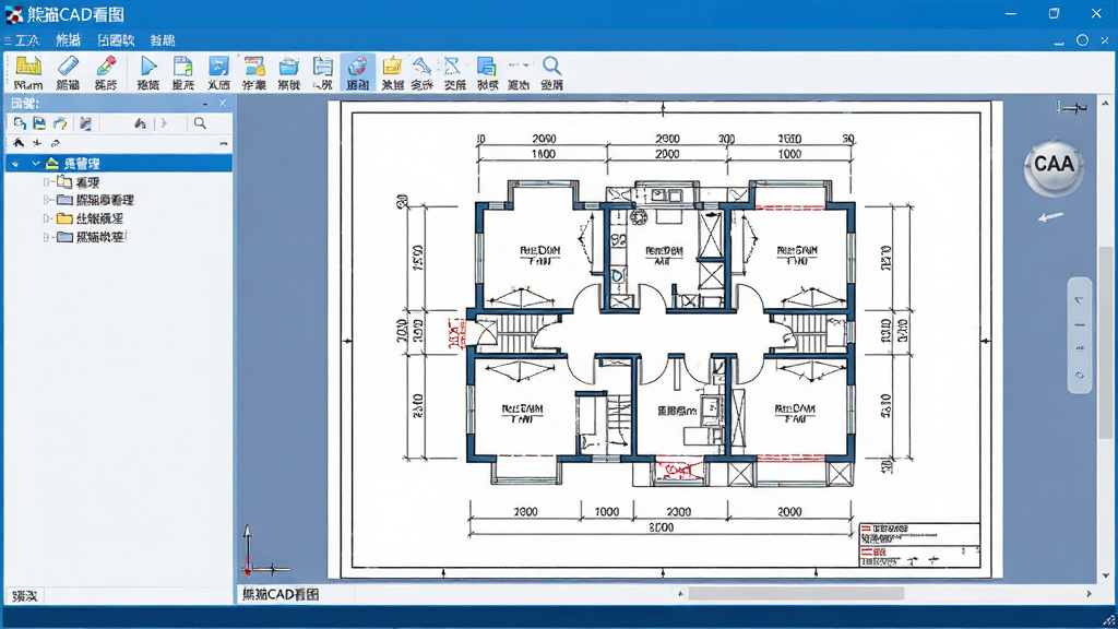 ���壺��èCAD��ͼ��������չʾ����Ļ������ʾһ�Ÿ��ӵĽ���ƽ��ͼ��������������ע���������֣����Ϊͼ�������壬�Ҳ�Ϊͼֽ��ʾ���򣬶����в�������ע�ȹ���ͼ�ꣻ�Ű棺�����࣬����ͼ���������У�ͼֽ����ռ�Ӿ����ģ�����ִ���ƽ����ƣ���ɫ��Ϊ�Ƽ������ɫ������ɾ�������ϸ�ڣ�ͼֽ�Ͽɿ����ߴ��ע�ߺͽǶȱ�ע����Ļ��Ե���������ơ���èCAD��ͼ�����������ʣ�������Ⱦ��ϸ�ڷḻ��ɫ��׼ȷ���ɾ��޶���Ԫ�ء�
