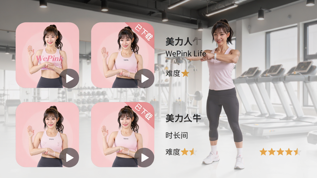�������� WePink Life Ӧ���ڿγ��б�ҳ�����Ϊ�γ̷�������ͼ���Ҳ���ʾ�γ����ơ�ʱ�����Ѷ��Ǽ�������Ϊ��������������������ʾ������������Ϊ�������񣬷���ͼԲ�Ǵ���������ɫ��������ǳ�ҽ�ϡ����רҵ���׺ͣ�ϸ�ڰ������Ű�ť�͡������ء��Ǳꡣ���ʸ��壬�ɾ��޶���Ԫ�ء�