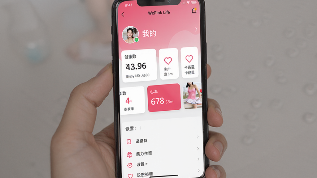 �ֻ���ͼչʾ�������� WePink Life �ġ��ҵġ�ҳ�棬�����û�ͷ�񡢽������ݿ�Ƭ�����������ʡ���·������ò˵��б�������Ϊ�����������������в����ݿ�Ƭ���򻬶����ײ������б��������ˬ���۰׽��䱳����ͼ��������ࡣ���ʸ��壬�ɾ��޶���Ԫ�ء�