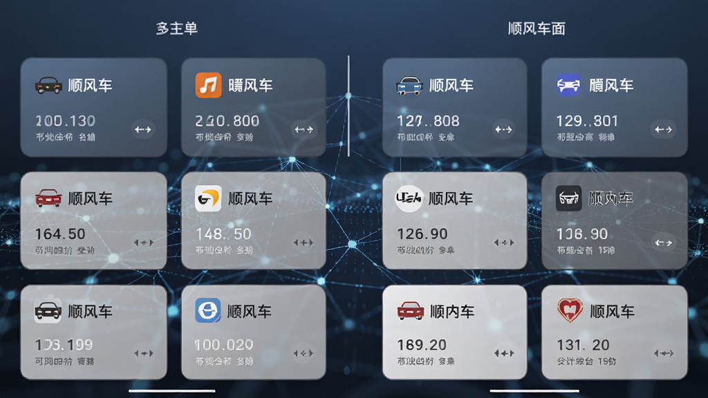 ��������Ϊ˳�糵�����ӵ�Ӧ�ö�ƽ̨�ۺϽ��棬��Ļ�Է�����ʽչʾ���ƽ̨����ͼ��������������Ϊ������������ͼ�Σ�ɫ��������Ϊ�������ֶԳƣ��Ű����룬���Ƽ��У�ϸ�ڷḻ�����ʸ��壬�޶���Ԫ��