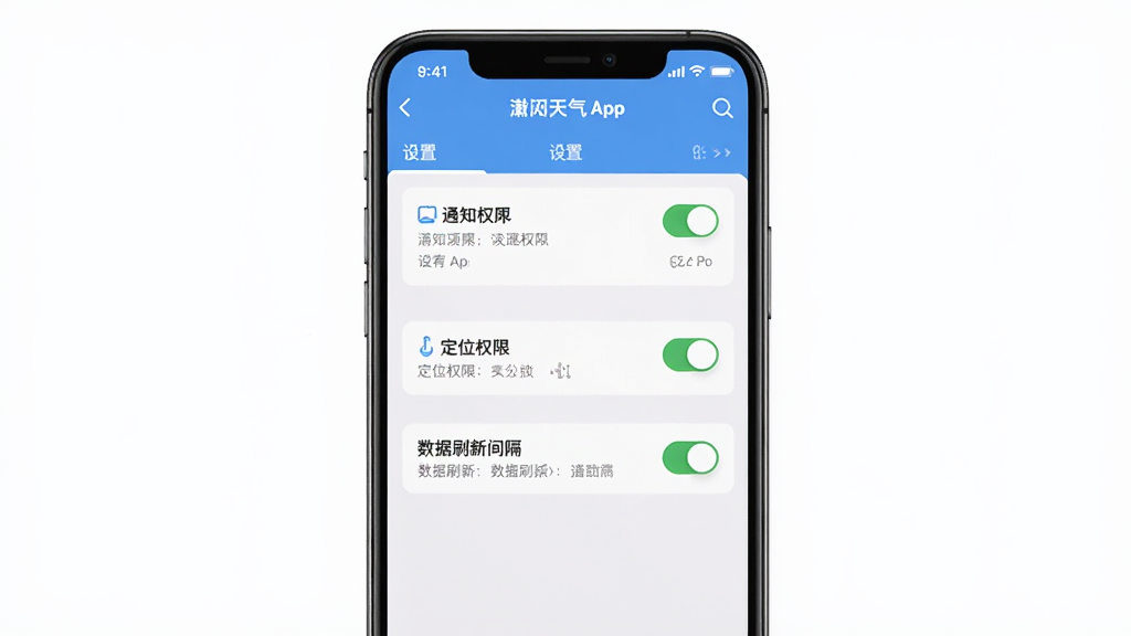 չʾ������App����ҳ�棬����֪ͨȨ�ޡ���λȨ�ޡ�����ˢ�¼����ѡ�����Ϊ�ֻ���Ļ��ͼ�����־��У��Ű�����������࣬ϸ���п��ذ�ť�����ʸ���ɾ���