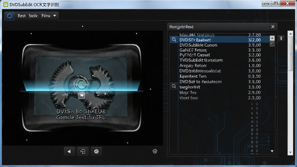 DVDSubEdit OCR����ʶ���ܽ��棬��ʾ�������ڽ���ĻͼƬת��Ϊ�ı�����������ɨ�趯����ʶ�����б������Ƽ��У����ʸɾ����޶���Ԫ��