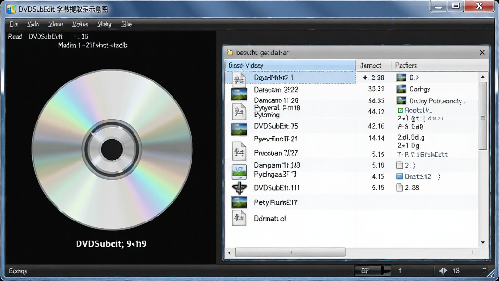 DVDSubEdit��Ļ��ȡ����ʾ��ͼ����ʾ������DVD�����ж�ȡ��Ļ���Ĳ������棬�������й���ͼ�����Ļ�ļ��б������дʵ�������������޶���Ԫ��