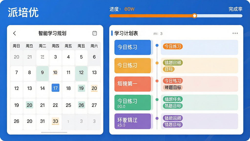 ���壺������Ӧ��������ѧϰ�滮ҳ�棬��ʾһ��ѧϰ�ƻ���������ÿ��������Ŀ�꣬���Ͻ��С������š����������֣�����������Ҳ������б�������������չʾ����ʡ��Ű棺�����б�ʽ���֣�ʱ������ƣ�ɫ�����ֲ�ͬ��Ŀ����񣺼�Լ����磬������ɫ����רҵ��ǿ��ϸ�ڣ������ǩ�С�������ϰ��������عˡ��ȣ�����������ɫ�����ʣ����壬�ɾ����޶���Ԫ�ء�
