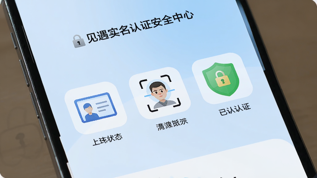 ����ʵ����֤��ȫ����ҳ�棬����չʾ�ֻ�App�ڵ���֤״̬���棬��������֤�ϴ�ͼ�ꡢ����ʶ��ͼ��������֤��ɫ���Ʊ�ʶ����������ǳ��ɫ���䣬ͼ���������룬����Լ��ȫ��ϸ������˽������ͼ�������ʸ����޶���Ԫ��