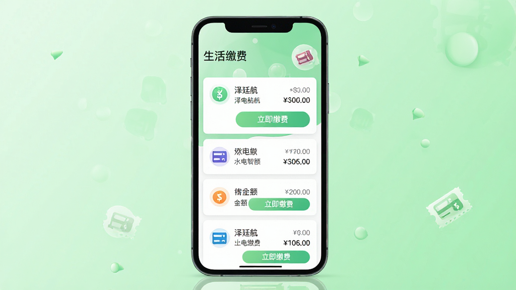 ͼƬ���壺��͢�Ǻ�Ӧ������ɷѹ���ҳ�棬��ʾˮ��ȼ���ɷ��б���ÿ����ͽɷѰ�ť�����֣��ֻ���Ļ���У��ɷ���Ŀ�������У�����Ϊǳ��ɫ���䡣�Ű棺ÿ��ɷѿ�Ƭ��ͼ�ꡢ���ƺͽ��ײ��С������ɷѡ���ť��������¼��Ŀ�Ƭʽ��ơ�ϸ�ڣ����涥����ʾ������ɷѡ����⣬��ȯͼ���׺���С����ʣ����壬�ɾ����޶���Ԫ�ء�
