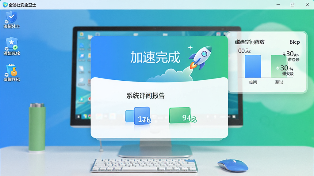 ȫͨ�簲ȫ��ʿ��ϵͳ�Ż�����չʾ��������������ɺ��ϵͳ���ֱ��濨Ƭ�����־��У���Ƭ����ʾ��������ɡ������������յ�Сͼ�ꣻ����������ĵ������棬���Ϊ����������ɫ�ʴ�������ɫ����ɫΪ����ϸ�ڰ������̿ռ��ͷŵ���ֵ�Ա�ͼ�������������ɾ��޶���Ԫ��