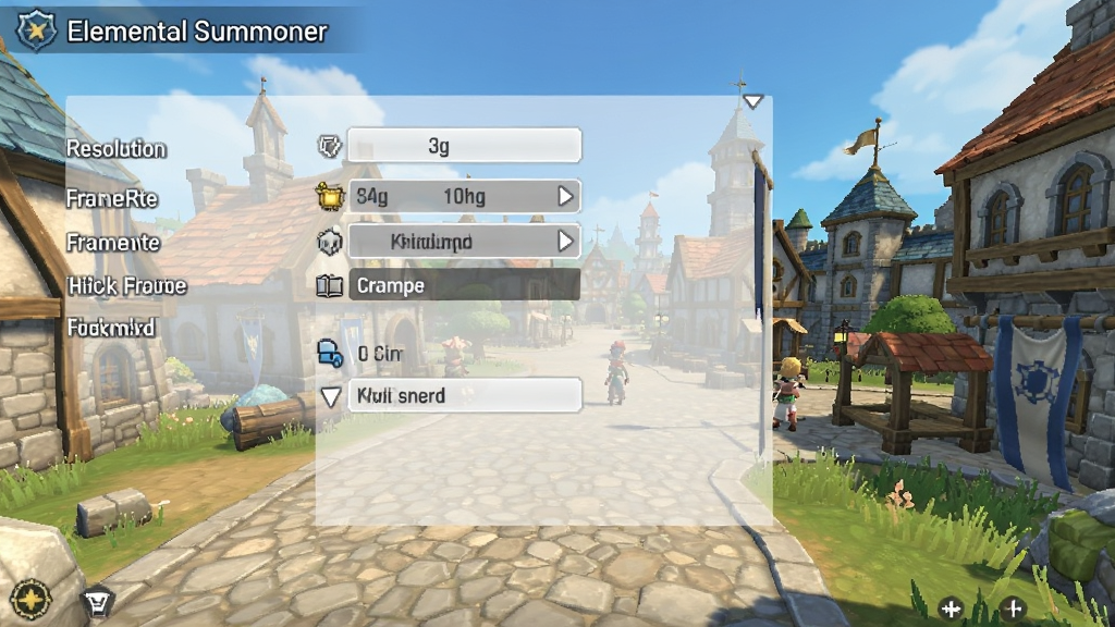 ��Elemental Summoner����Ϸ�����ý����ͼ��չʾ����ѡ������������ֱ��ʡ�֡�ʡ���Ч������ѡ�������������UI���ֹ���������Ϊ��Ϸ���ǽ��棬����������ɾ��޶���Ԫ��