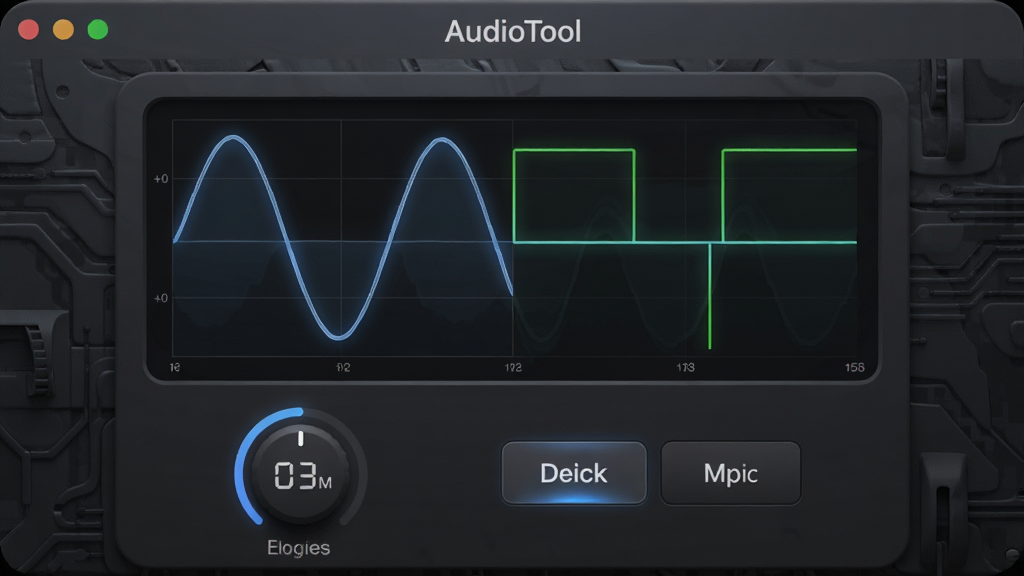 AudioToolӦ���е��źŷ�����ҳ�棬��Ļ�����ǲ�����ʾ������ʾ���Ҳ��뷽�����棬�·���Ƶ��������ť�Ͳ���ѡ��ť������Ϊ���ɫ�Ƽ�����������ƹ���ͣ������ǿ�����ʸ��壬Ԫ�ز������룬�ɾ��޶���Ԫ��