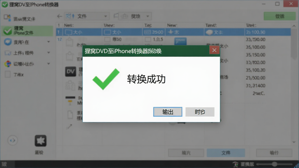 ��������Ϊ������DVD��iPhoneת��������ת����ɽ��棬��ʾ��ת���ɹ����Ի��������ļ��б�������Ϊ���е���������Ϊ���������档����࣬��ɫ�Թ�ͼ�꣬ϸ�ڰ����ļ���С��ʱ����Ϣ�����ʸɾ����޶���Ԫ�ء�