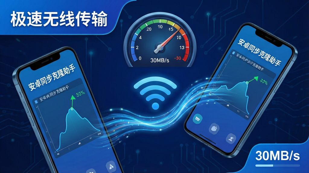 ���壺���������ֻ�ͨ��Wi-Fi�ź�ͼ�����ӣ���Ļ��ʾ�����ٶ�����ͼ����ע����׿ͬ����¡���֡����������֣������ֻ����ҷ��ã��м��Թ������ӣ��Ϸ����ٶ��Ǳ��̡��Ű棺���ϽǱ��⡰�������ߴ��䡱�����½��С�30MB/s����ʶ����񣺿Ƽ��в廭����ɫ������ϸ�ڣ����߳ʶ�̬����Ч�����Ǳ���ָ��ָ������������ʣ�����ϸ�壬�޶���Ԫ�ء�