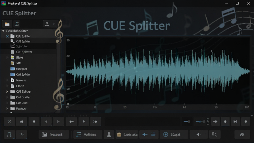 ���壺Medieval CUE Splitter ���������棬��ɫ���⣬����ļ��б����Ҳನ��ͼ�����֣����й�ͼ�����½ṹ���Ϸ�Ϊ�˵������·�Ϊ������塣�Ű棺�������࣬���ܰ�ť�Ų�����������ִ���Լ���Ƽ��С�ϸ�ڣ���Ļ����ʾ��CUE Splitter�����������������ַ��š����ʣ����壬�ɾ����޶���Ԫ�ء�