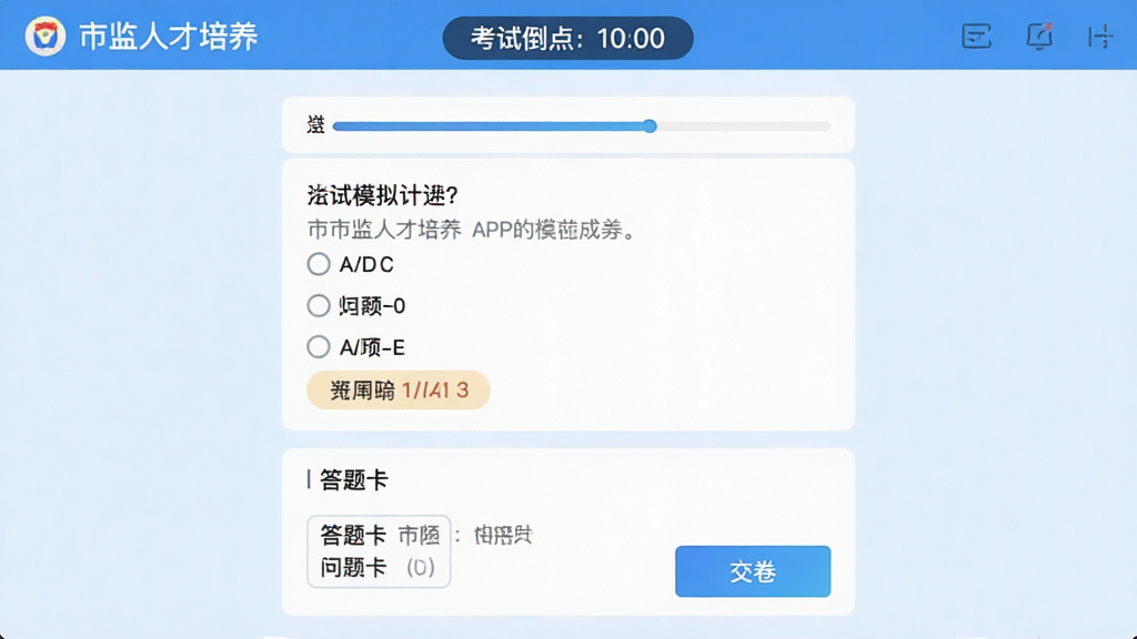 ��������Ϊ���м��˲�������APPģ�⿼�Խ��棬������ʾ���Ե���ʱ���м�Ϊ��ѡ�⣬�·��д��⿨�뽻����ť������Ϊ����ɫ����������ˬ��ϸ�ڰ�����������ѡ������������������޶���Ԫ��