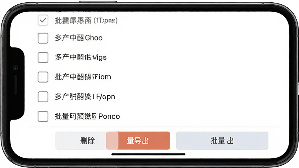 ��չ���������������棬�ֻ���Ļ��ʾ��ѡ�б����ײ�������ɾ��������������ť������Ϊ���ף��б����и�ѡ���������Լ���񣬻����������޶���Ԫ��